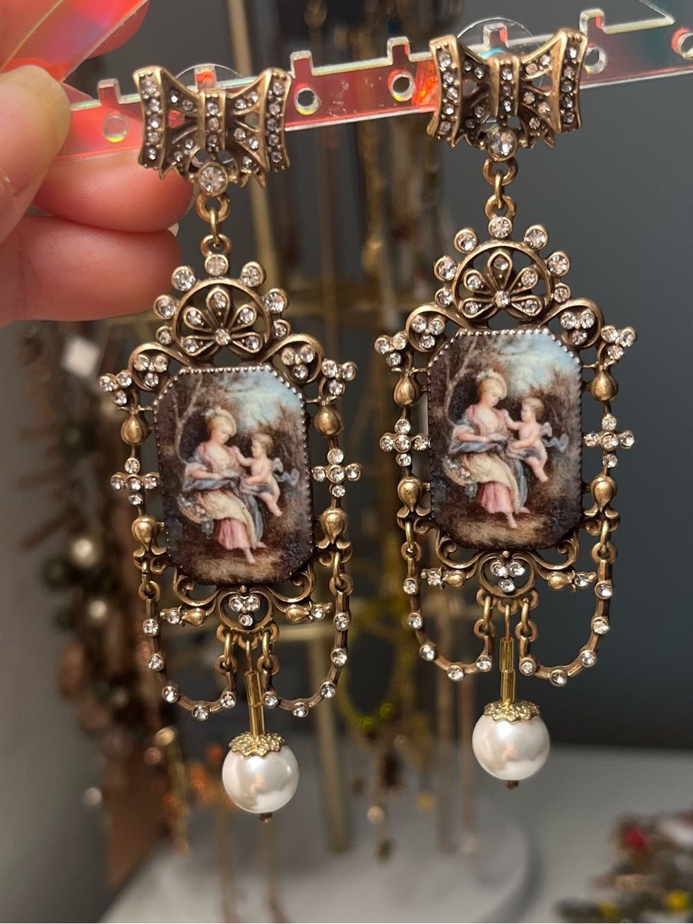 Vintage Inspired Portrait Faux Pearl Drop Earrings